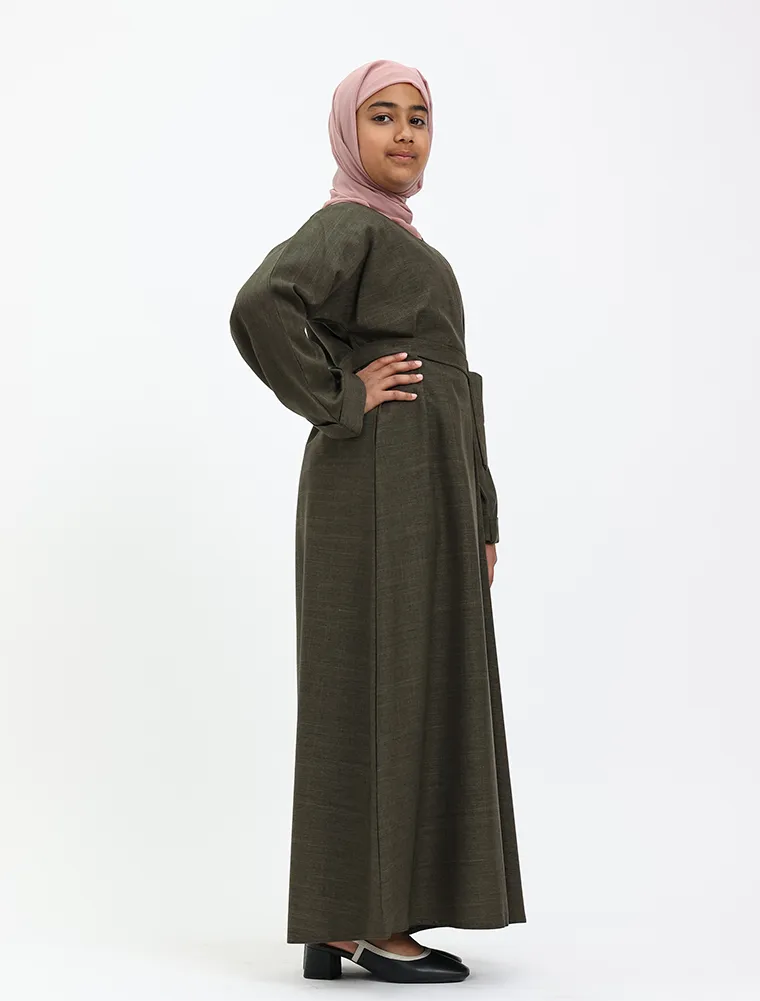 Olive Linen Girls Abaya